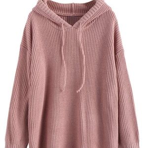 Knit Drawstring Hooded Sweater Dress